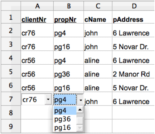 Selecting values using a combo box