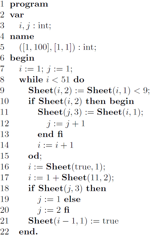 Example of inferring types over spreadsheet zones