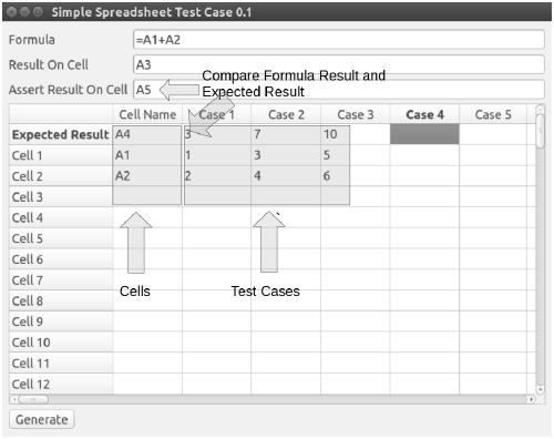 Simple spreadsheet test case application