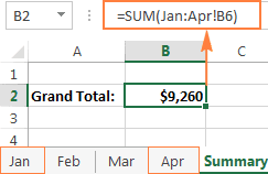 3-D reference in Excel to calculate multiple worksheets with a single formula