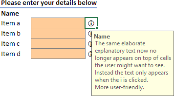 Creating user-friendly Data Validation in Excel: Displaying help out of the way