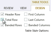 Table total row